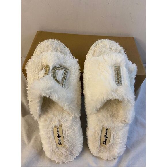 Dearfoam slipper sandals “I Do” white gold silver M size 7-8 - Picture 1 of 4